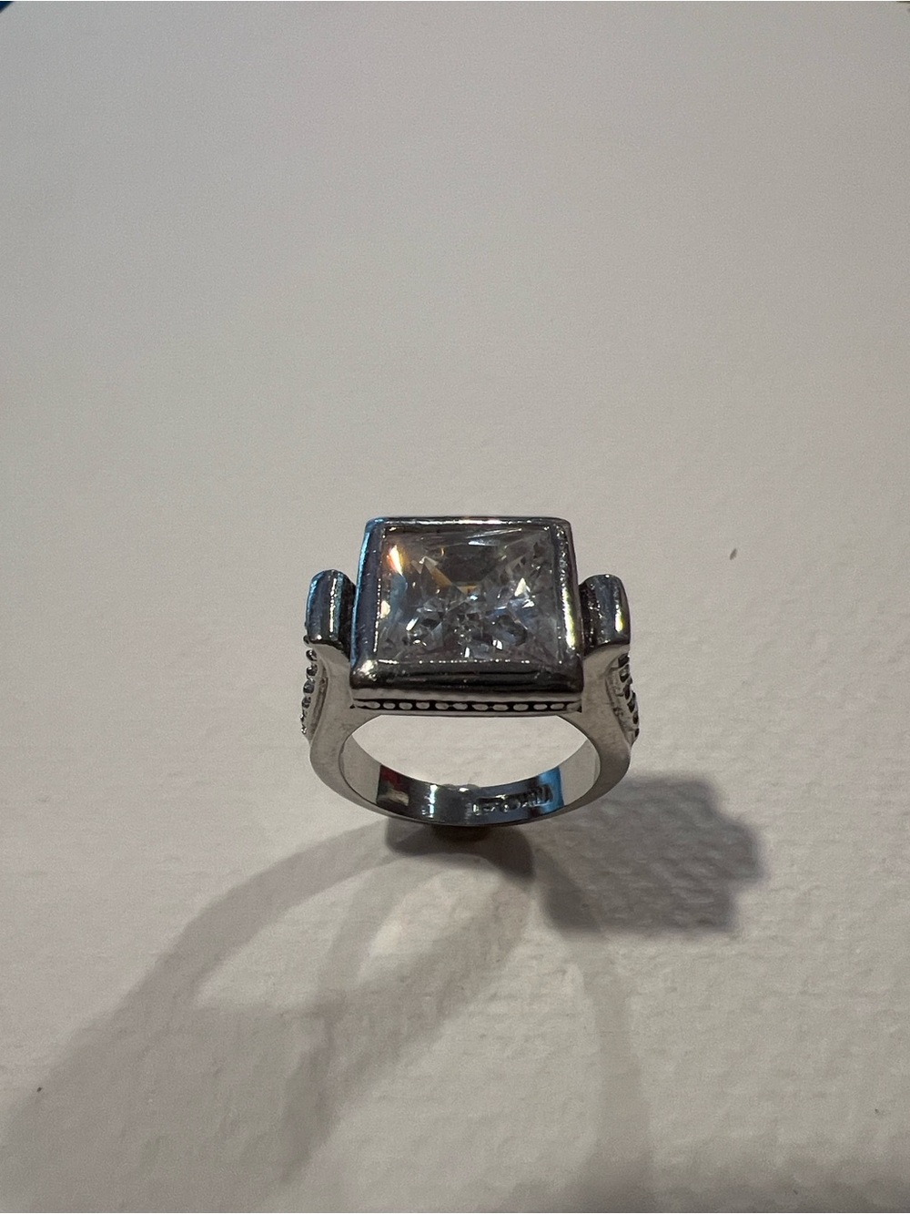 Silver-tone Statement Ring with Square Clear Stone - Picture 2 of 6